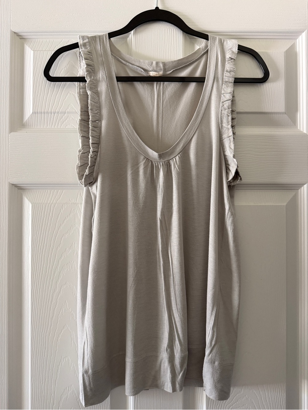 J. Crew Grey Sleeveless Ruffle-Trim V-Neck Top